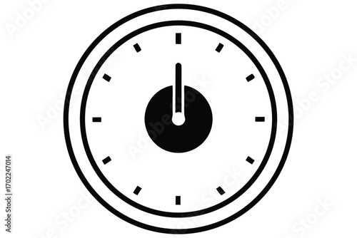 Minimalist Icon of Simple Timepiece with Hour Hand on White Background