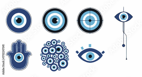Collection of Stylized Blue Evil Eye Amulet Designs