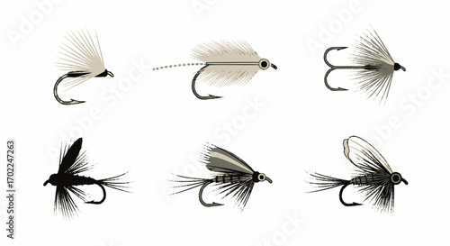 Assorted Fishing Flies: Variety of Styles and Colors for Angling
