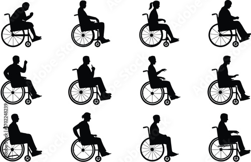 Diverse silhouettes of people in wheelchairs for accessibility and inclusivity design
