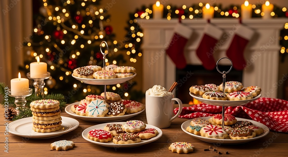 Fototapeta premium Christmas Cookies and Hot Chocolate Festive Scene.