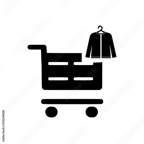 Online shopping cart featuring long sleeve shirt icon for digital fashion store and ecommerce
