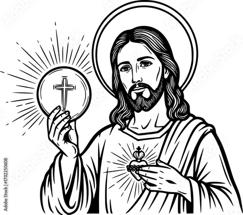 Hand drawn illustration of Jesus Eucharist.
