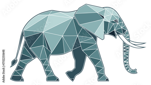 Geometric Teal Elephant in Profile LowPoly Wildlife Art