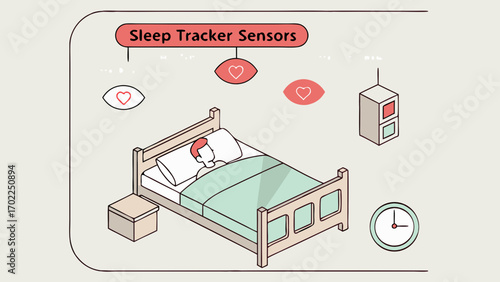 Illustrated Sleep Tracker Sensors Depicting Monitoring and Health Concepts