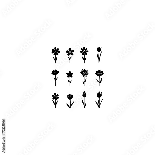 Colorful flowers floral pattern icon set silhouette vector elements design illustrations 