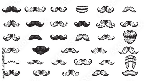 Collection of Hand-Drawn Mustache Illustrations 16 Unique Designs for Vintage Projects