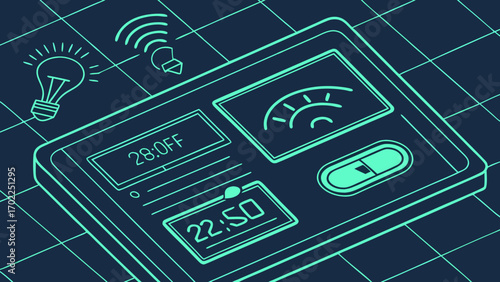 Smart Home Control Panel Line Art Illustration