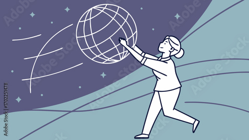 Woman Holding the Earth in a Cosmic Scene