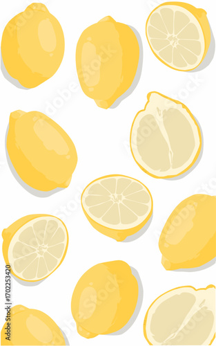 Fresh yellow lemon sliced fruit on white background 