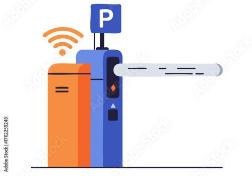 Smart parking access control system with wireless connectivity. Modern, vector illustration showcasing efficient automated entry. Bright, clean design.