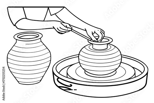 potter-shaping-a-large-clay-pot-on-a-hand-wheel silhouette