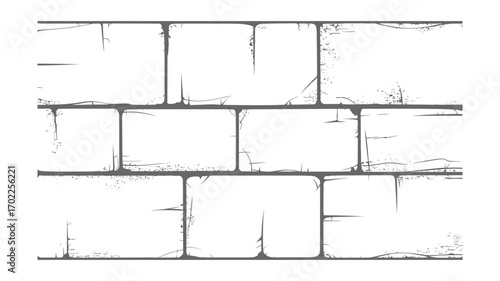 Distressed White Brick Wall Texture with Gray Grout - Vector Illustration for Backgrounds, Overlays, and Digital Designs with Grunge Effect