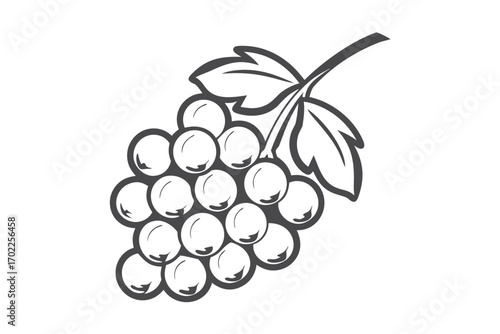 of Ripe Grapes Bunch with Leaves on White Background
