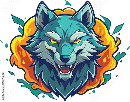 Vectorized wolf head mascot illustration, a wild animal predator symbol with a tribal tattoo design