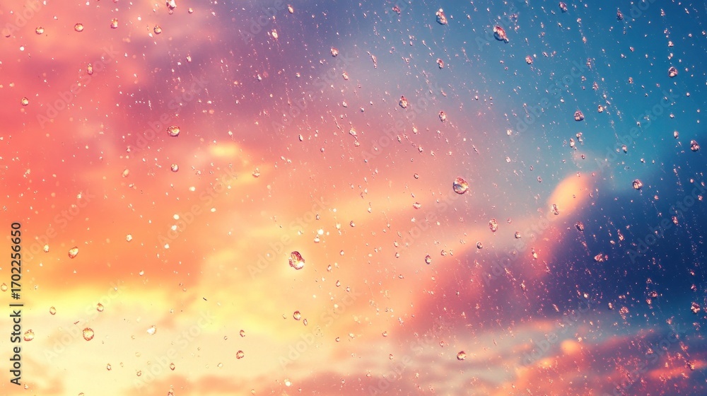 Obraz premium Colorful sunset through rain-streaked window