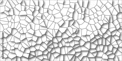 White Abstract Geometric Mosaic Pattern with Black Outlines and Realistic Drop Shadows Creating a Textured Surface with Irregular Polygonal Cells