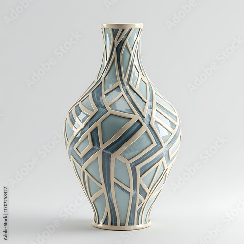 Elegant Artistic Ceramic Vase: A sleek, geometrically patterned ceramic vase exhibits an eye-catching design, a true testament to the art of pottery.