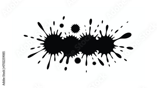 Black Ink Splatter Vector Illustration: Grunge Design Element with Blotches, Drips, and Irregular Shapes for Creative Projects and Artistic Backgrounds on White