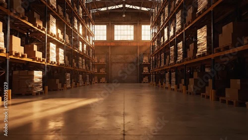 Wallpaper Mural Large Warehouse Interior with Inventory Storage and Sunlight Shining Through Windows Torontodigital.ca