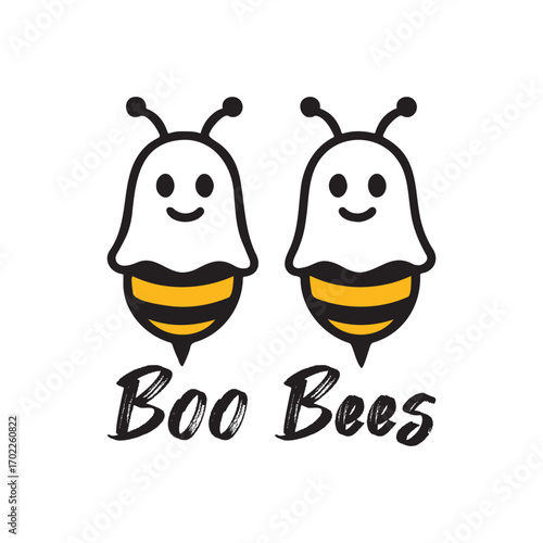 Halloween Cute Ghost bees T-shirt design. Two cute ghost bees with the words "Boo Bees". 