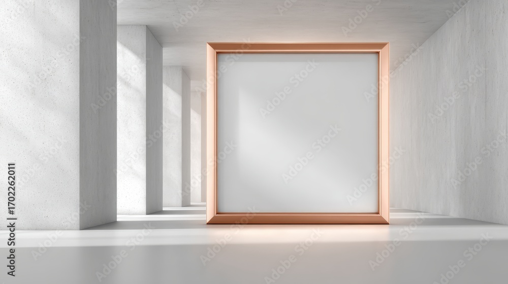 Fototapeta premium Elegant Blank Frame Mockup in Modern Minimalist Interior with Sunlight, Ideal for Art and Design Showcase