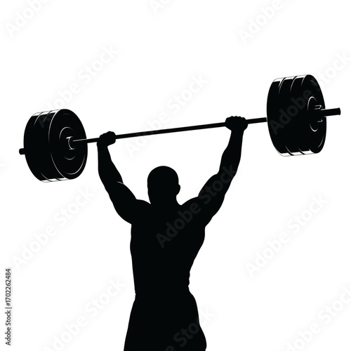Silhouette of a person lifting a barbell isolated on transparent background