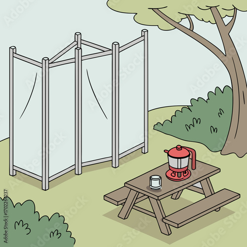 Outdoor Camping Shower Privacy Screen with Picnic Table