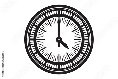 Round Time Clock with Hour Minutes Hands on White Background Minimal Style