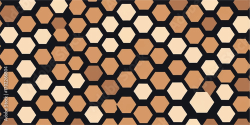 Vector geometric honeycomb seamless pattern with yellow hex shapes, a grid design for a business or art backdrop