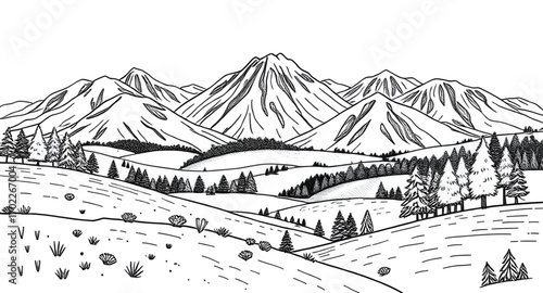 mountain horizon silhouette, scenic mountain silhouette, adventure silhouette, trekking mountain silhouette, rocky mountain silhouette, alpine silhouette, mountain peak silhouette, landscape vector si