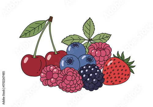 Vibrant assortment of garden fresh berries and cherries bursting with delicious flavor