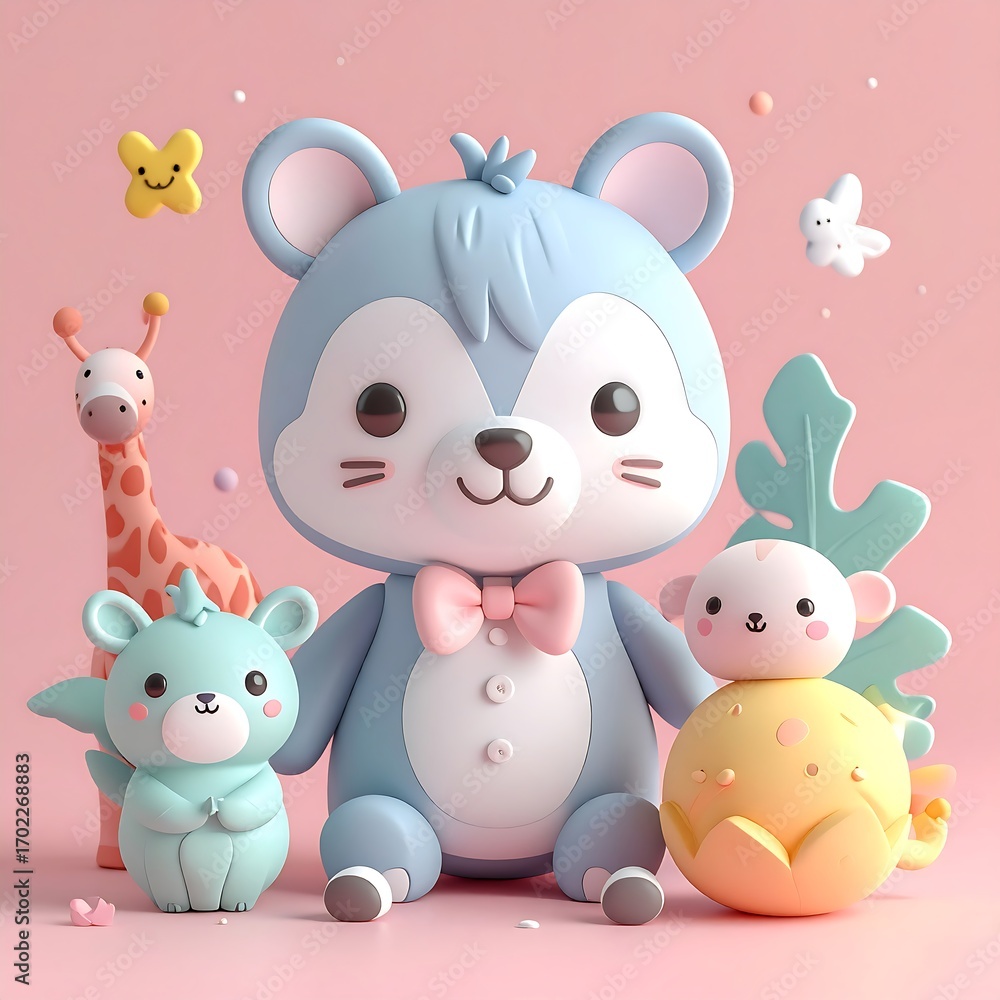 Fototapeta premium Cute 3D animal group portrait