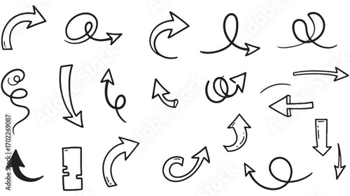 Elegant arrows set for business plan, presentation and education. Sign, Symbol, Hand drawn arrow collection