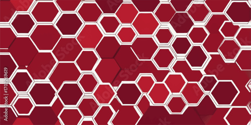 A sleek, red seamless hexagonal honeycomb pattern with a metallic grid texture