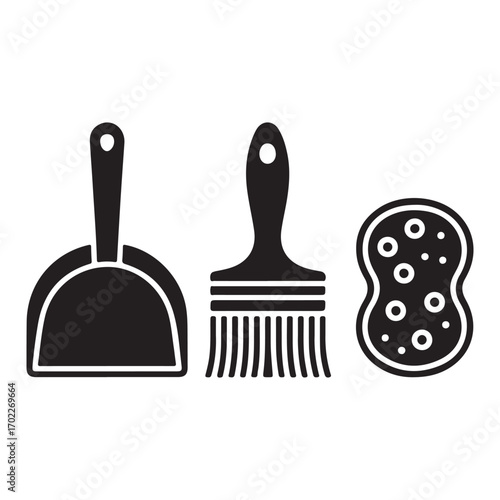 Broom dustpan and sponge icons