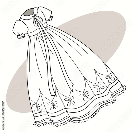 Elegant white christening gown with intricate lace and satin details perfect for baby blessings and special occasions