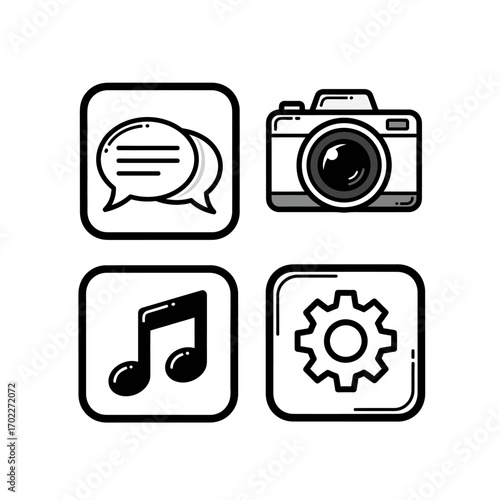 Iconography Set Multimedia, Chat, Camera, Music, Gear