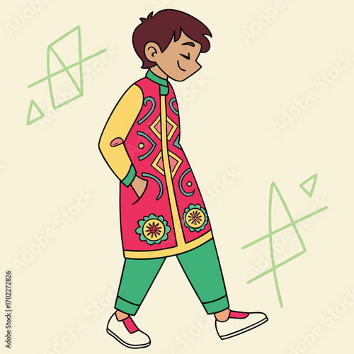 Festive ethnic boy outfit featuring a stylish kurta traditional thobe and elegant kimono perfect for cultural celebrations and diverse fashion designs