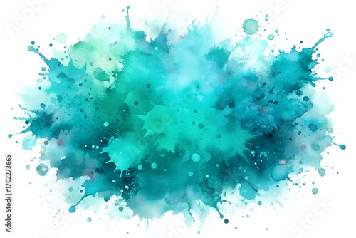 Watercolor turquoise splash isolated on white background, refreshing and cool