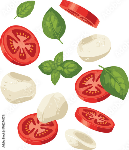 Fantasy Caprese Salad with Floating Tomato Slices and Basil Leaves