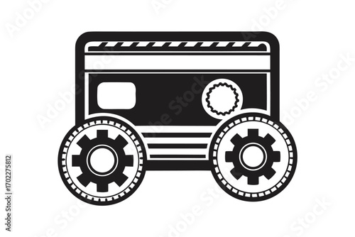 Stylized Black and White Credit Card with Gears on a White Background