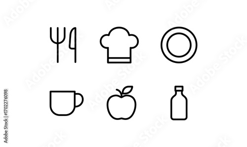 Simple line icons of kitchenware and food items for modern culinary design