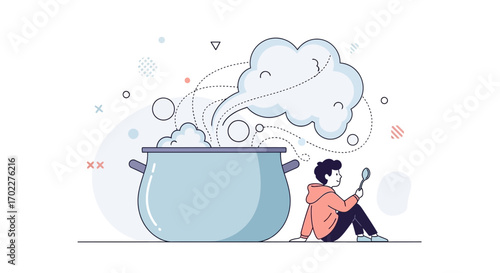 Creating Recipe: A Person Tasting a Culinary Experiment in a Kitchen Setting Art Illustration