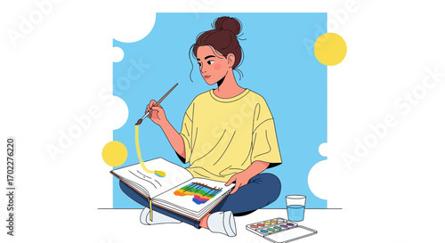 Creative Artist Illustrating A Picture, Focused on Passion, Depicting Hobbies and Interests