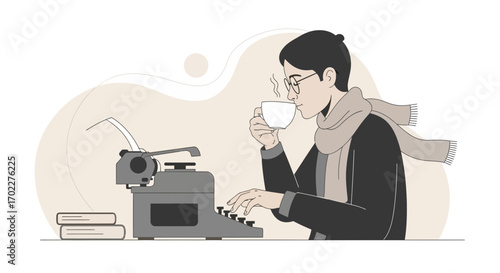 Creative Artist Durng The Writing Process, Enjoying a Warm Beverage for Inspiration