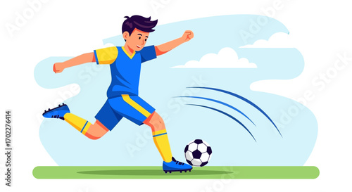 Energetic Football Player Kicking The Ball With Speed And Power In An Outdoor Field