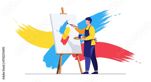 Creative Vision: Artist Painting on a Canvas, Capturing Artistic Passion with Brushstrokes