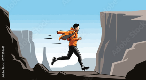 Energetic Runner Embracing Nature's Challenge, Overcoming Obstacles With Speed and Determination