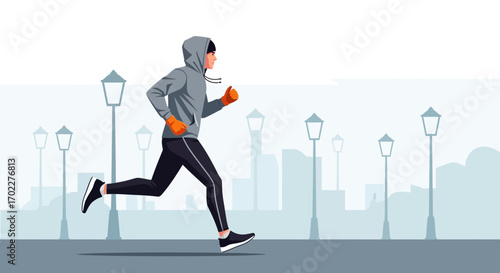 Energetic Runner In Street Silhouette, Displaying Urban Sport And Outdoor Training Concept